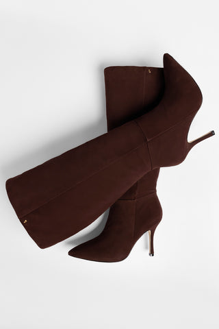 Bota Cano Largo Kate Camurça Marrom Boot Larroudé