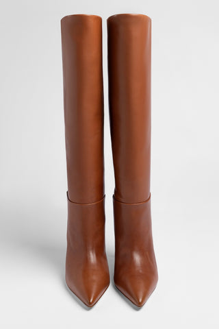 Bota Cano Largo Kate Couro Caramelo Boot Larroudé