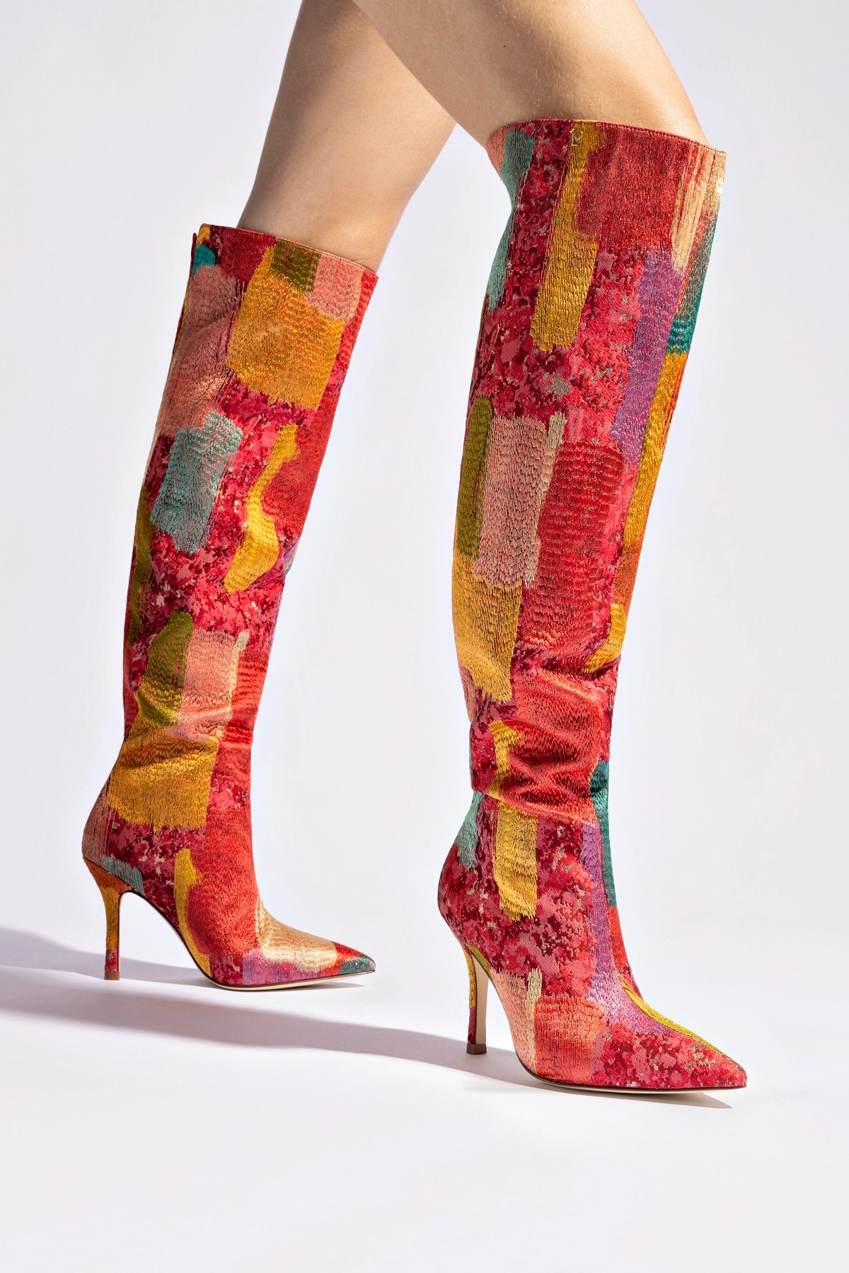 Larroudé x Markarian Boot In Red Patch Work Fabric