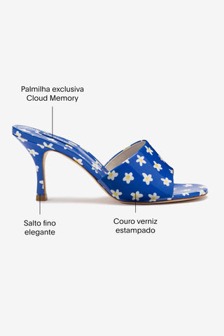 Mule Colette Couro Verniz Estampado Azul