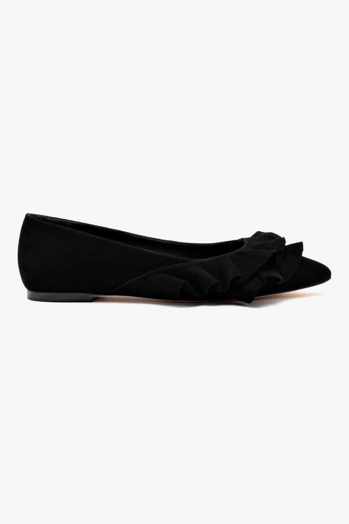 Lee Ruffle Flat In Black Suede