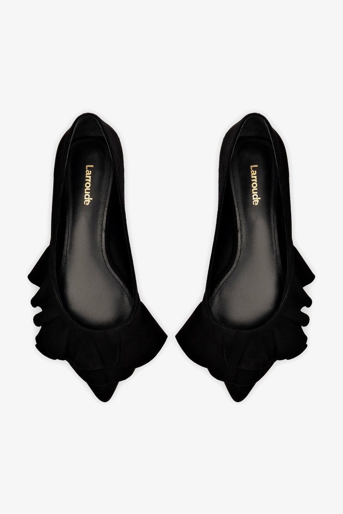 Lee Ruffle Flat In Black Suede