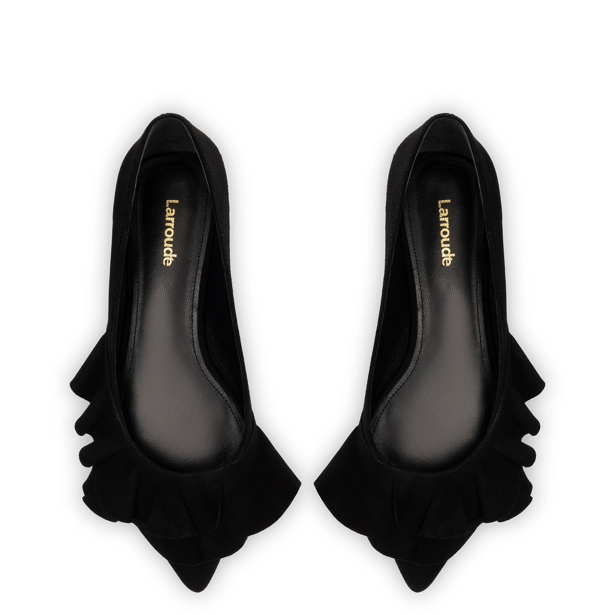 Lee Ruffle Flat In Black Suede