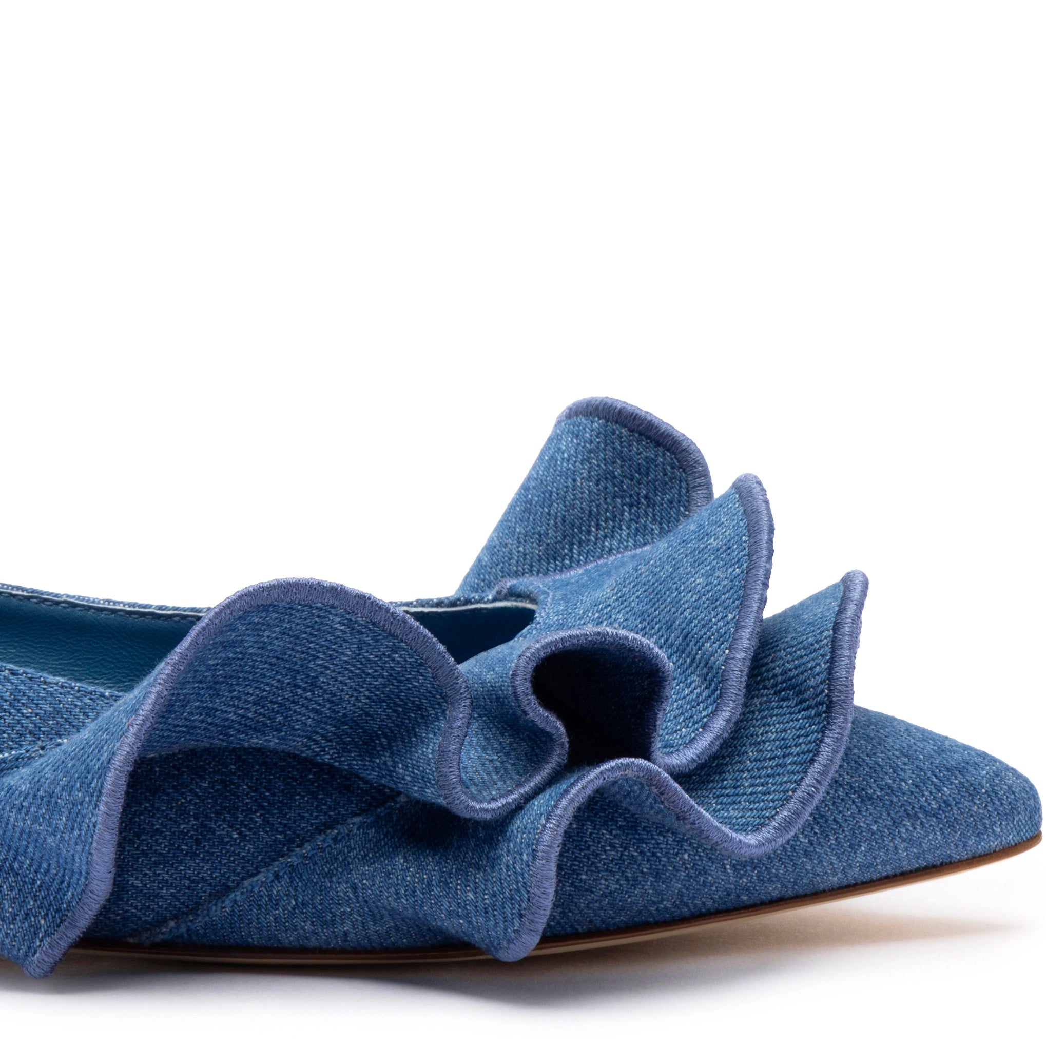 Lee Ruffle Flat In Blue Denim