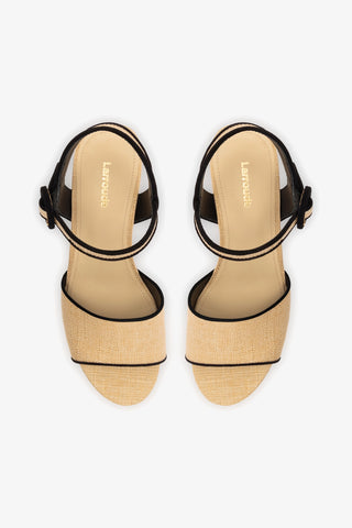 Miso Sandal In Beige Raffia and Black Trimming