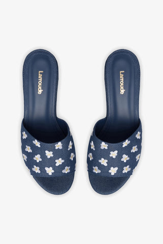 Mule Plataforma Miso Jeans Azul com Bordado Floral