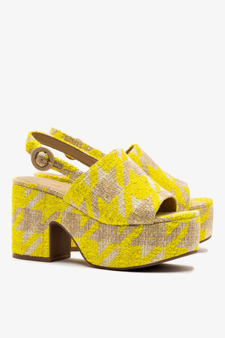 Sandália Plataforma Miso Malha Estampado Amarelo