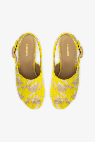 Sandália Plataforma Miso Malha Estampado Amarelo