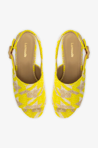 Sandália Plataforma Miso Malha Estampado Amarelo