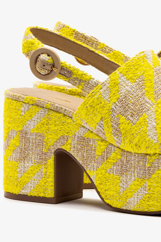 Sandália Plataforma Miso Malha Estampado Amarelo