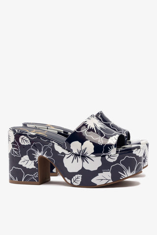 Mule Plataforma Miso Couro Verniz Estampado Azul