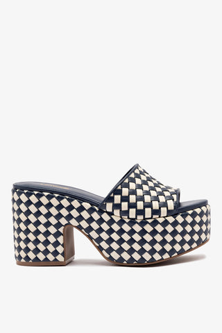 Mule Plataforma Miso Couro Azul e Couro Off White Womens - Shoes - Platforms Larroudé