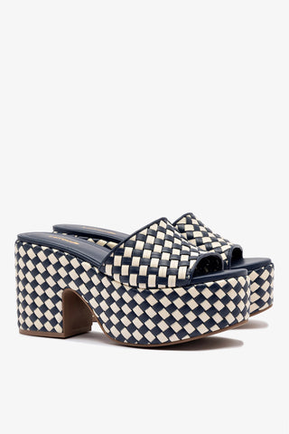 Mule Plataforma Miso Couro Azul e Couro Off White Womens - Shoes - Platforms Larroudé