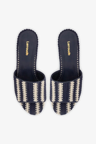 Mule Miso Crochê Listrado Azul Mule Larroudé