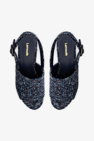 Sandália Plataforma Miso Veludo Estampado Azul