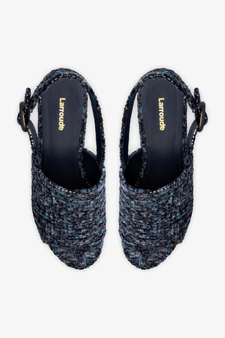 Sandália Plataforma Miso Veludo Estampado Azul