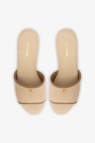 Mule Plataforma Miso Ráfia Bege e Couro Marrom