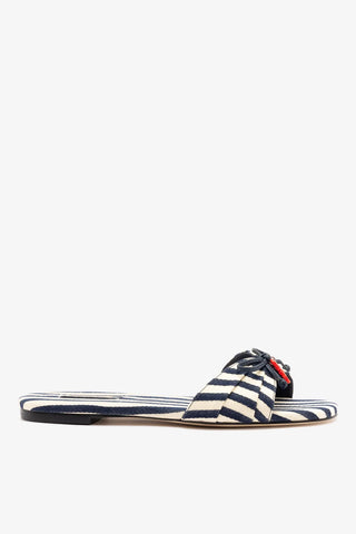 Flat Bardot Lona Listrado Azul — Larroudé