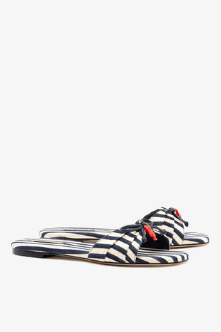 Flat Bardot Lona Listrado Azul — Larroudé