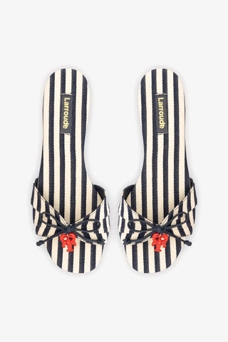 Flat Bardot Lona Listrado Azul — Larroudé