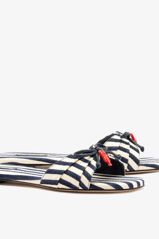 Flat Bardot Lona Listrado Azul — Larroudé