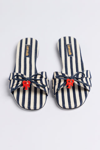 Flat Bardot Lona Listrado Azul Flat Larroudé