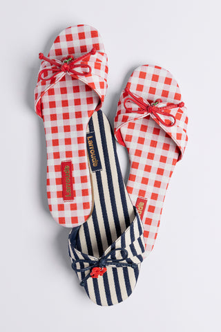 Flat Bardot Lona Listrado Azul Flat Larroudé