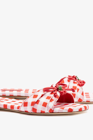Flat Bardot Ráfia Estampado Vermelho — Larroudé
