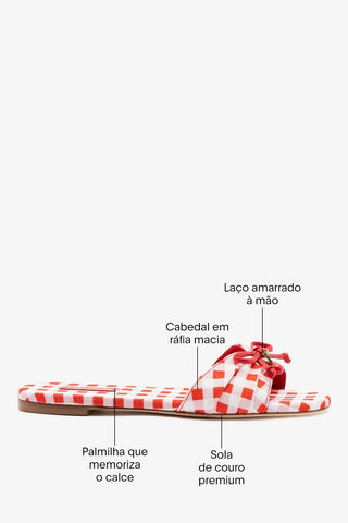 Flat Bardot Ráfia Estampado Vermelho