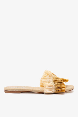 Flat Ivy Ráfia Bege e Franjas Flat Sandal Larroudé