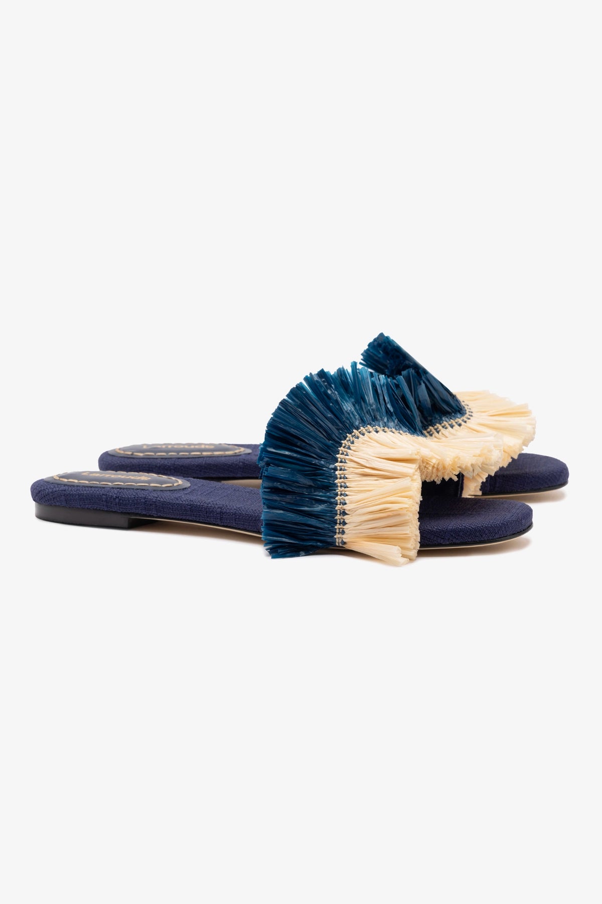 Ivy Fringe Flat In Navy Raffia