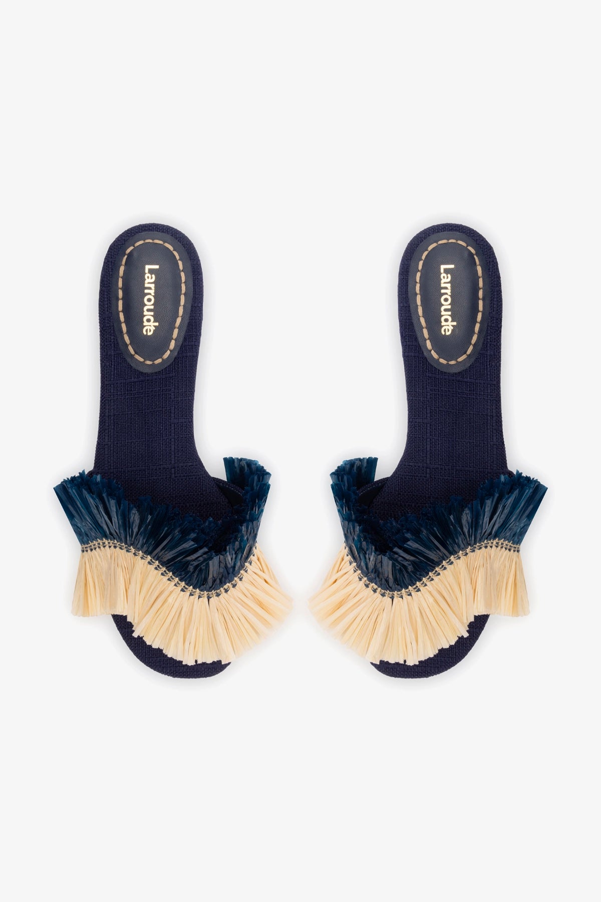 Ivy Fringe Flat In Navy Raffia