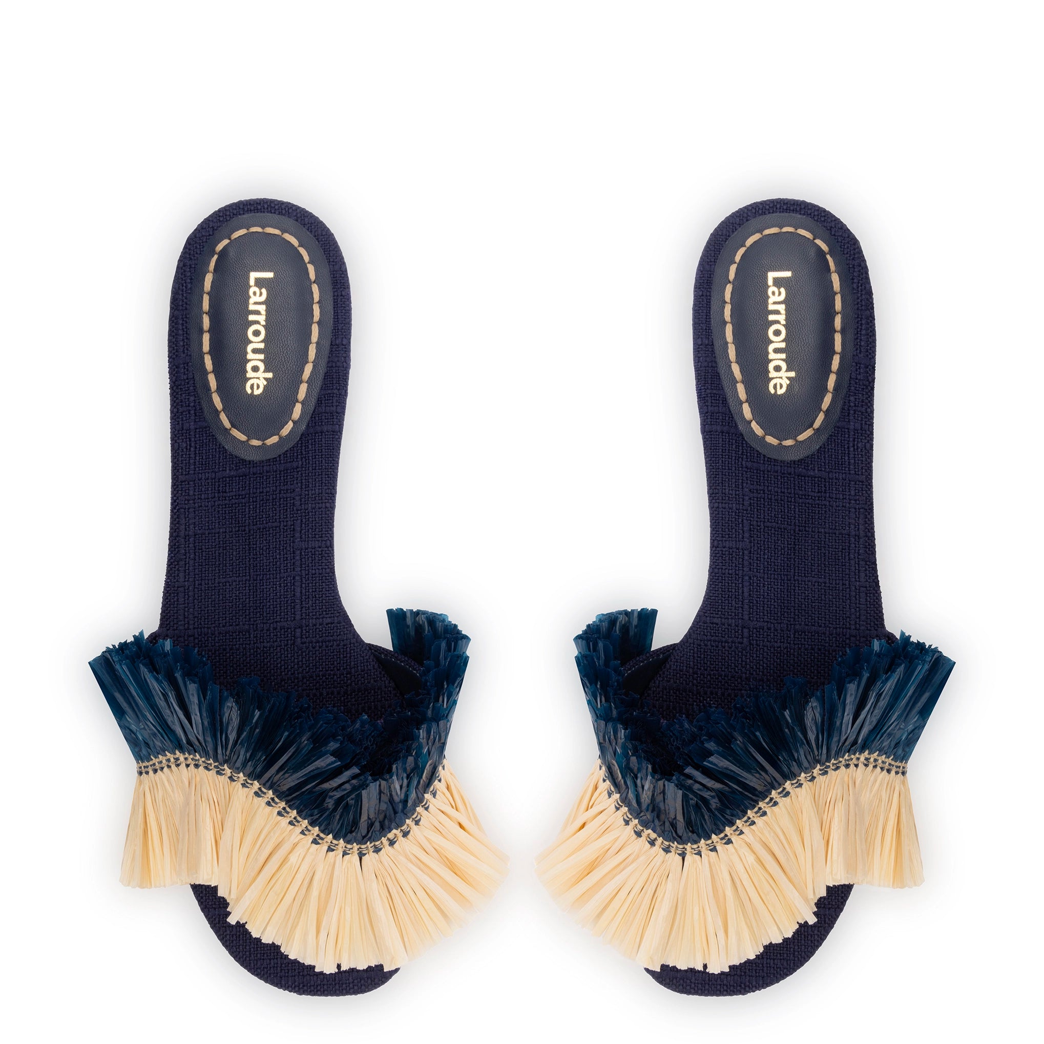 Ivy Fringe Flat In Navy Raffia