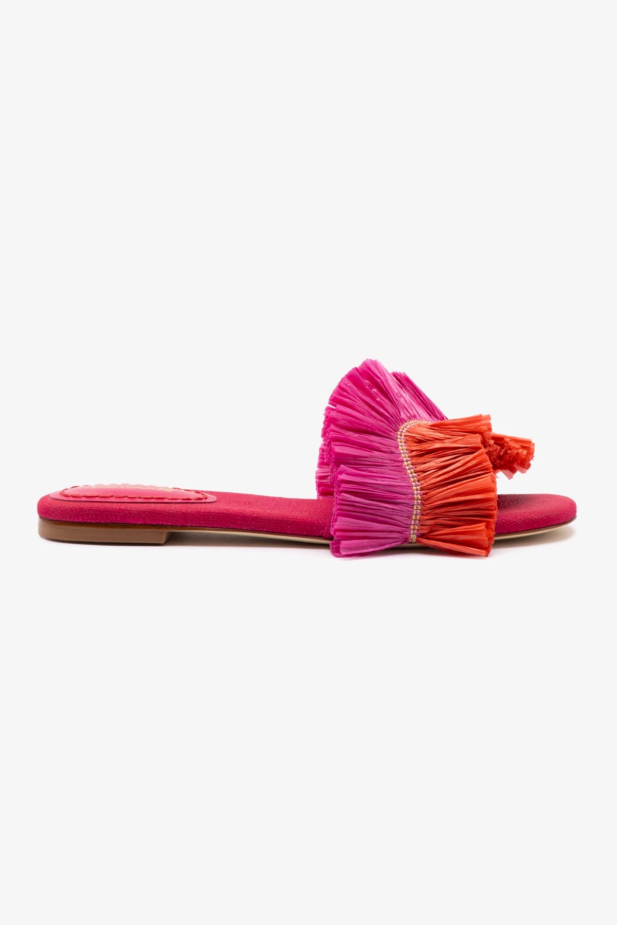 Ivy Fringe Flat In Pink and Orange Raffia