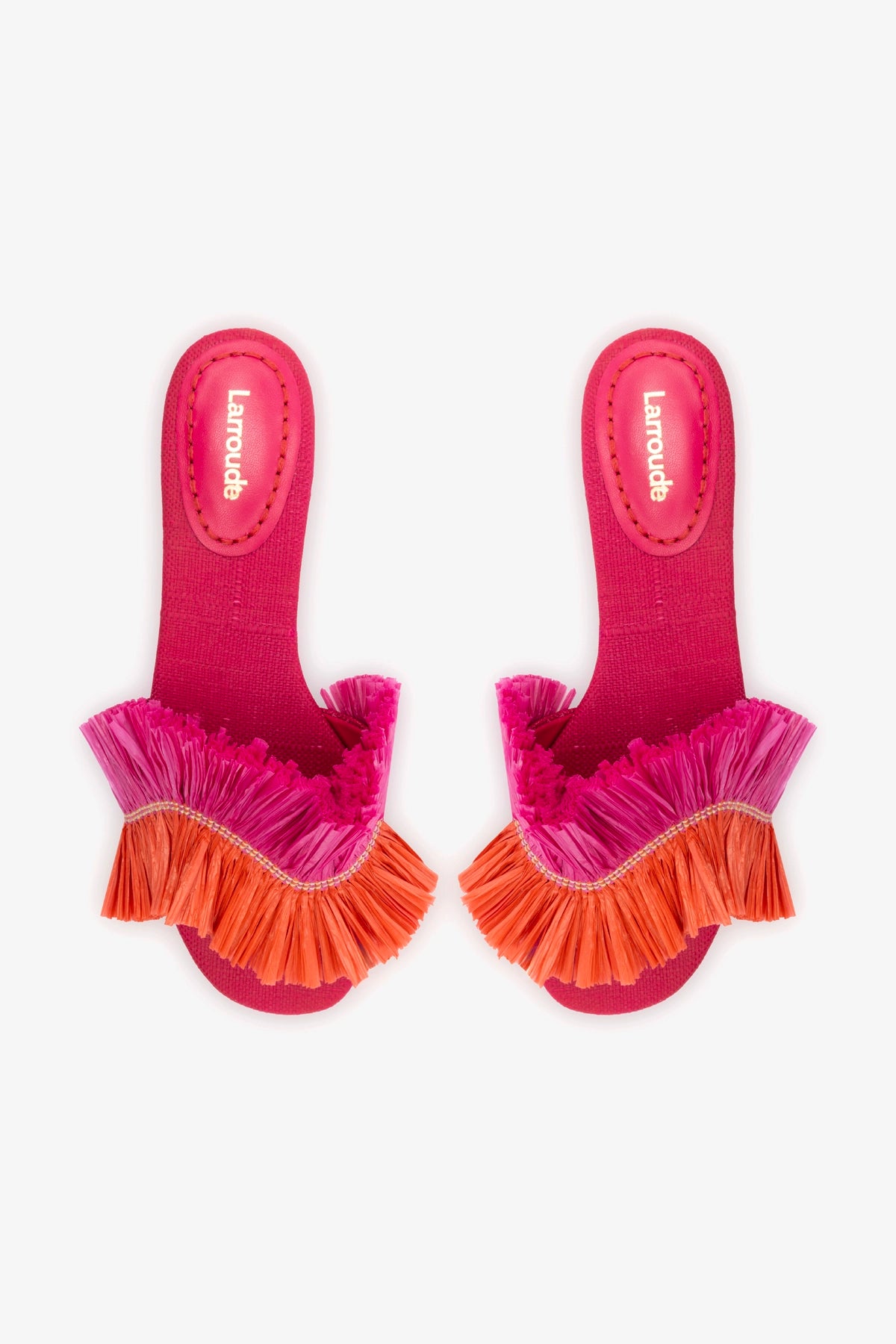 Ivy Fringe Flat In Pink and Orange Raffia