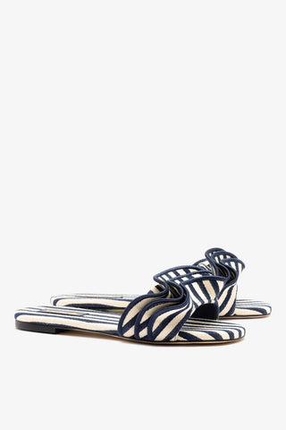 Flat Ivy Lona Listrado Azul e Babados — Larroudé
