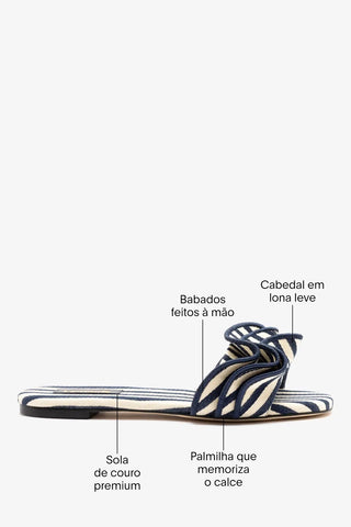 Flat Ivy Lona Listrado Azul e Babados