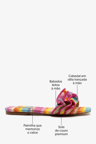 Flat Ivy Ráfia Multicor e Babados
