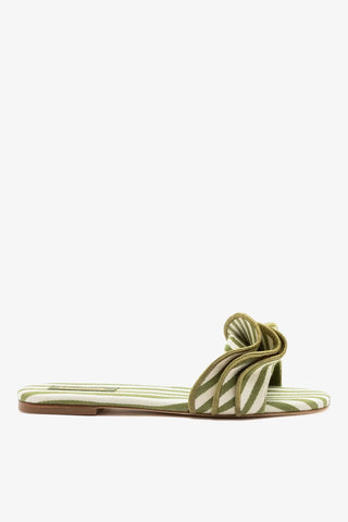 Flat Ivy Lona Listrado Verde e Babados — Larroudé