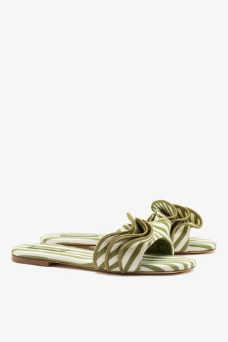 Flat Ivy Lona Listrado Verde e Babados — Larroudé