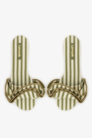 Flat Ivy Lona Listrado Verde e Babados — Larroudé