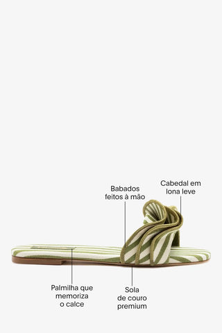 Flat Ivy Lona Listrado Verde e Babados