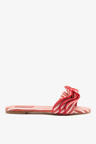 Flat Ivy Lona Listrado Vermelho e Babados — Larroudé