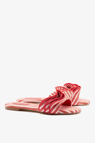 Flat Ivy Lona Listrado Vermelho e Babados — Larroudé