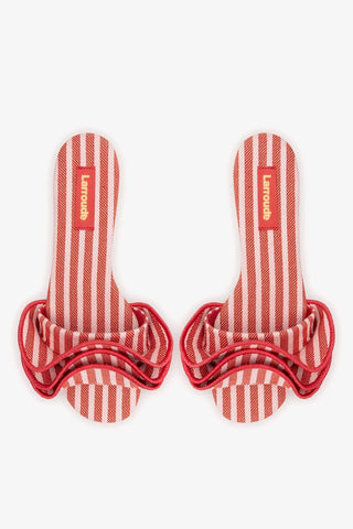 Flat Ivy Lona Listrado Vermelho e Babados — Larroudé