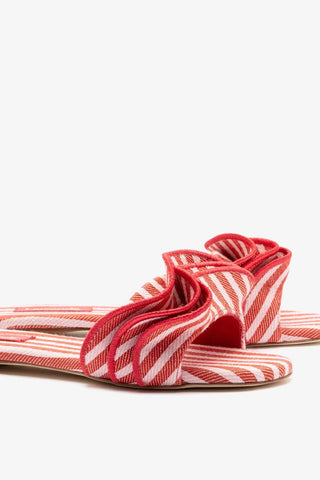 Flat Ivy Lona Listrado Vermelho e Babados — Larroudé