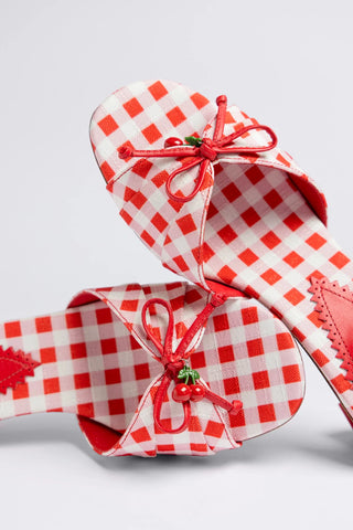 Mule Bardot Ráfia Estampado Vermelho — Larroudé