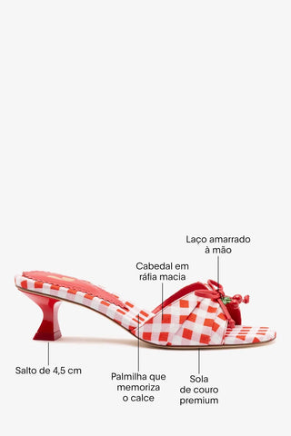 Mule Bardot Ráfia Estampado Vermelho