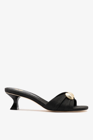 Mule Coquile Ráfia Preto Mule Larroudé