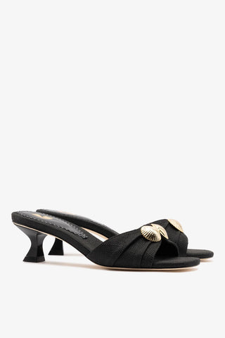 Mule Coquile Ráfia Preto Mule Larroudé